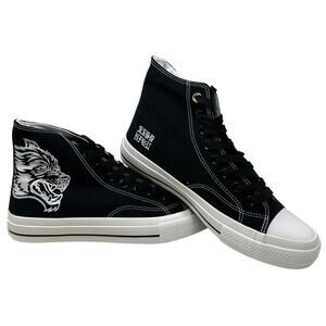 Darc Sport Black and White High-Top Canvas Sneakers with Wolf Patch